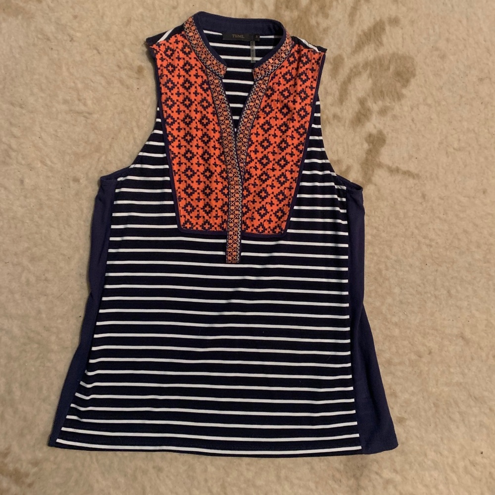 Blue white and orange tank